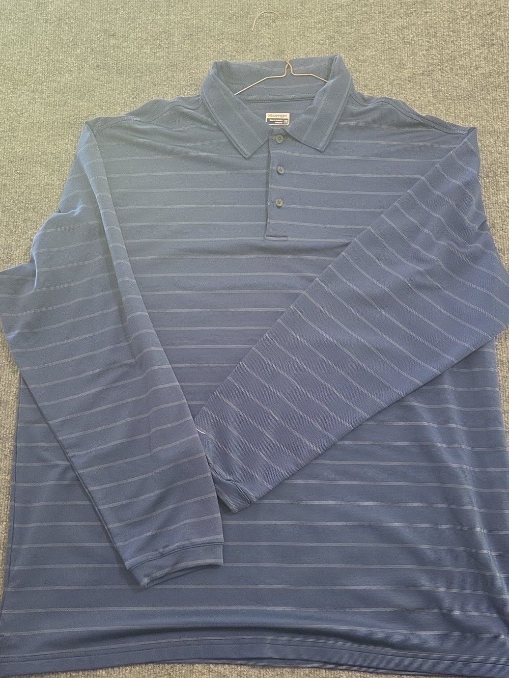 Slazenger Long Sleeve Polo in Blue with Subtle Stripes
